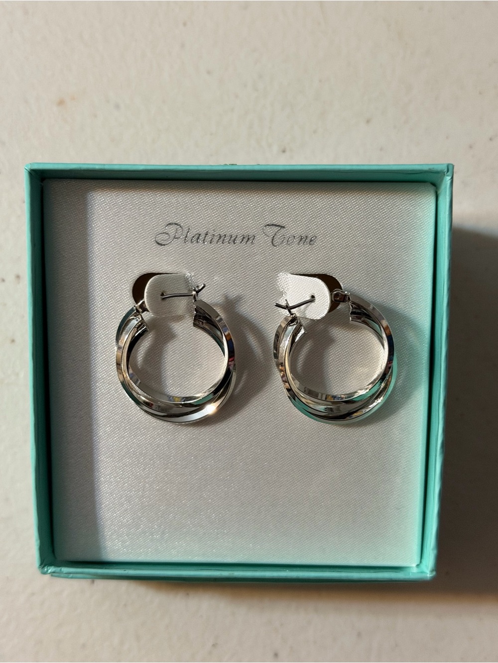 Sears Platinum-Tone Double Hoop Earrings - Silver